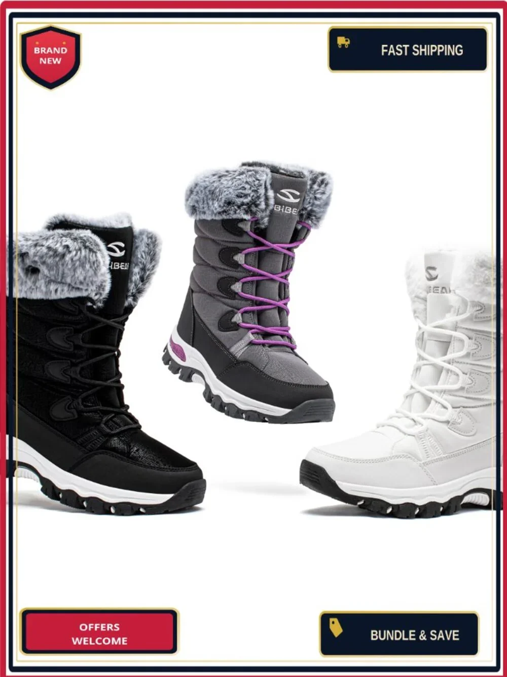 Waterproof Faux Fur Lined Mid-Calf Winter Snow Boots
